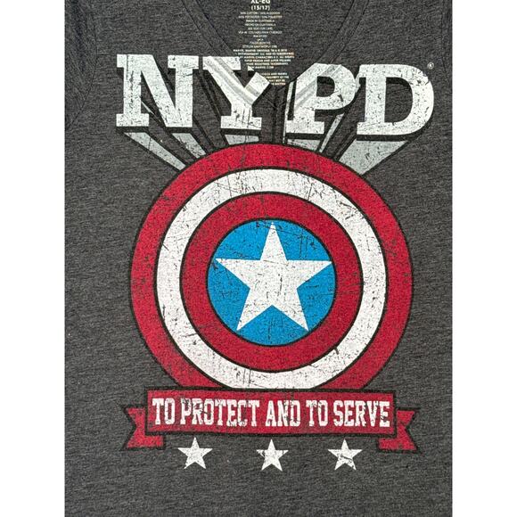 Marvel NYC Captain America NYPD Graphic Tee Women’s V-Neck gray medium - Picture 2 of 9